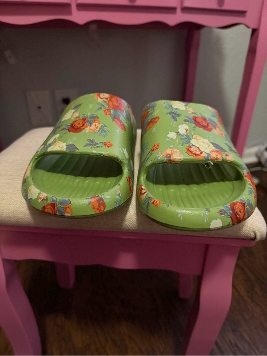 Shoes - Lime Green Slide Sandals - Size 9W